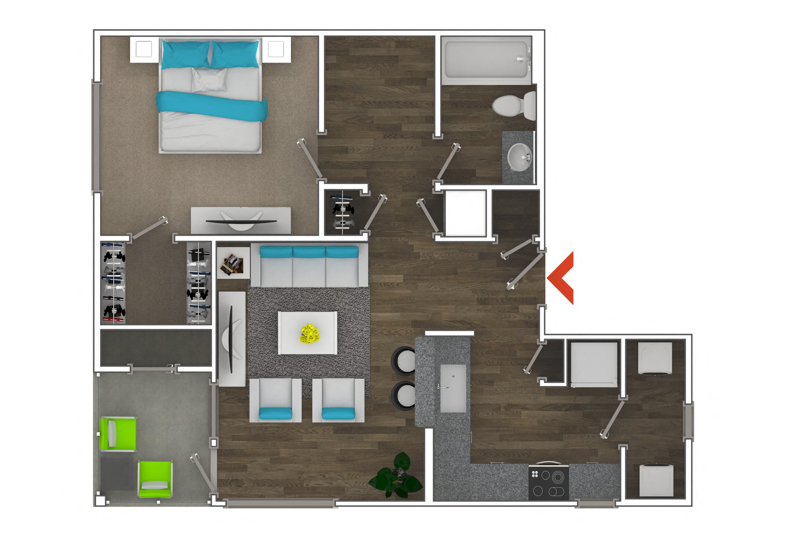 Floor plan for 1 bed, 1 bath, 720 sqft
